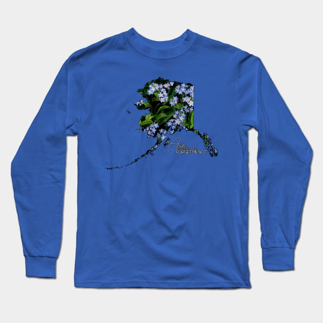 Alaska Forget me Nots with Text Long Sleeve T-Shirt by Heather Dorsch Creations